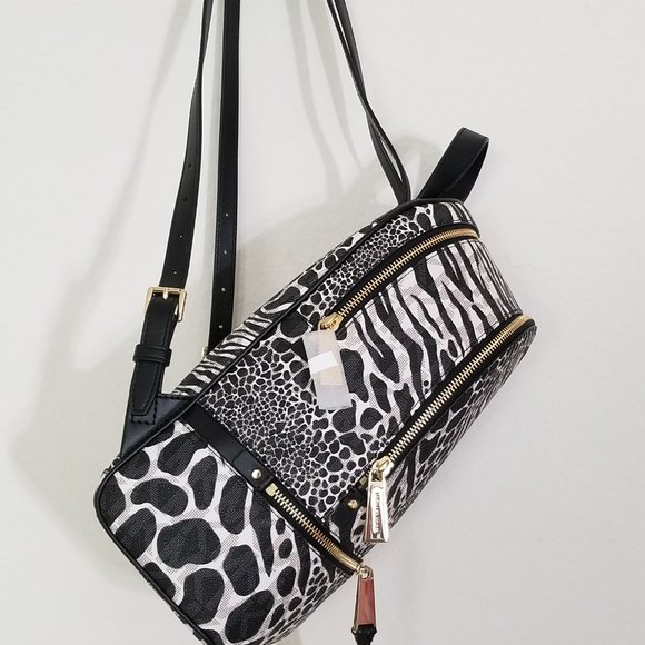 ?MICHAEL KORS RHEA ZIP MEDIUM BACKPACK BLACK WHITE LOGO ANIMAL PRINT TRAVEL BAG main image 6